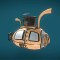 Vintage Small Underwater Vehicle With Round Windows And Wooden Metal Structure