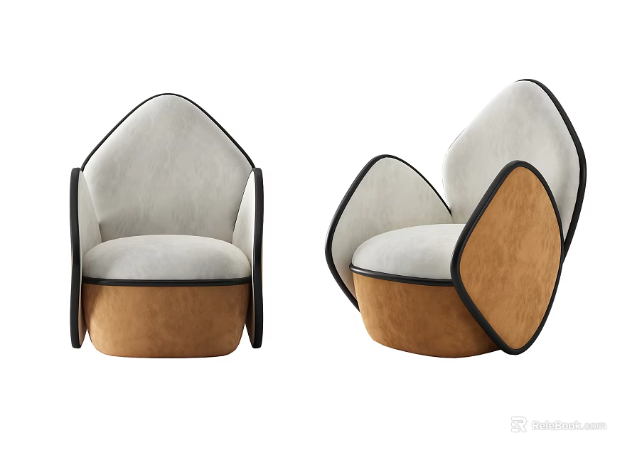 Modern Single Sofa with Light Gray and Brown Fabric Curved Arms Unique Shape 3d model