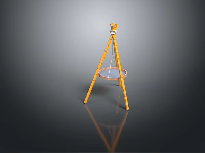 Yellow Tripod Portable Table with Decorative Crown Top and Round Tray Stand 3d model