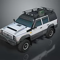 White Off Road Vehicle With Roof Rack Green Storage Box And Large Tires
