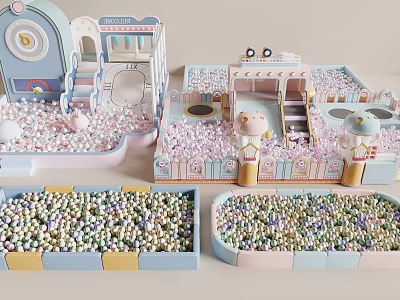 Colorful Kids Playground Equipment With Ball Pits Slides And Safe Cartoon Designs 3d model