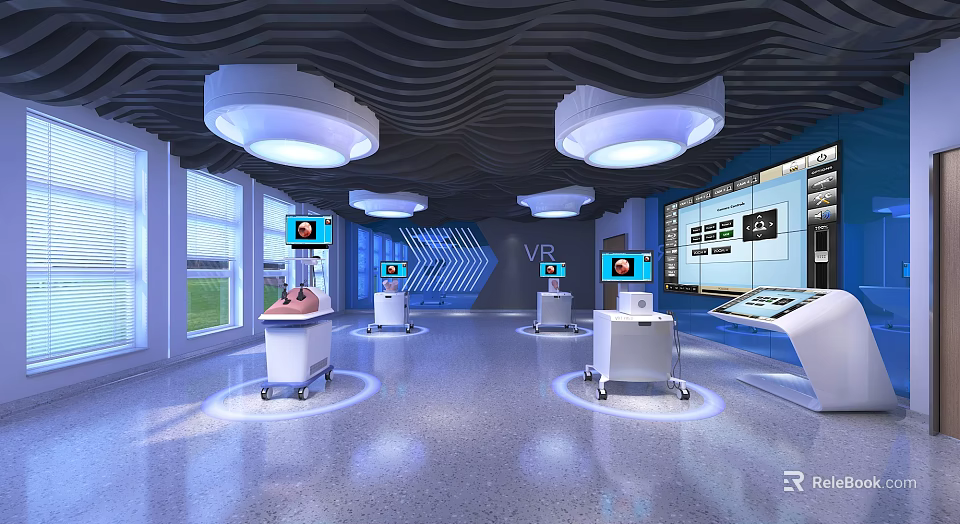 Modern VR Medical Laboratory With Virtual Devices And Interactive Workstations 3d model 
