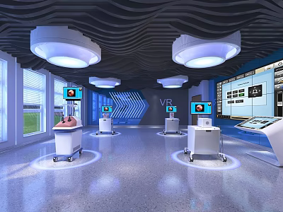 Modern VR Medical Laboratory With Virtual Devices And Interactive Workstations 3d model