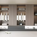 Modern Wardrobe Interior With Vertical Wooden Panels Hanging Clothes Drawers And Shoe Storage