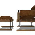 Simple Design Leisure Chair With Wooden Frame Brown Cushion And Matching Ottoman