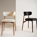 Modern Minimalist Dining Chairs With Beige Fabric And Black Leather Seats And Wooden Legs