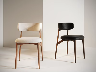 Modern Minimalist Dining Chairs With Beige Fabric And Black Leather Seats And Wooden Legs 3d model