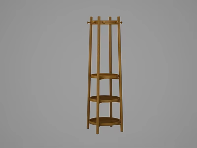 Wooden Floor Standing Clothes Hanger with Multiple Storage Shelves for Home Bedroom Organization 3d model