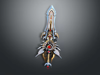 Ornate Fantasy Sword With Golden Accents Red Gemstone And Intricate Design 3d model