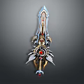 Ornate Fantasy Sword With Golden Accents Red Gemstone And Intricate Design