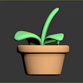 Cute Cartoon Potted Plant Featuring Green Leaves And Brown Pot With Eyes
