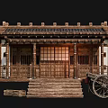 Traditional Ancient Building Featuring Wooden Structure Tile Roof Balustrade And Steps
