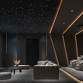 Luxury Home Theater Room Interior With Starry Ceiling Comfortable Recliner Seats And Large Projection Screen