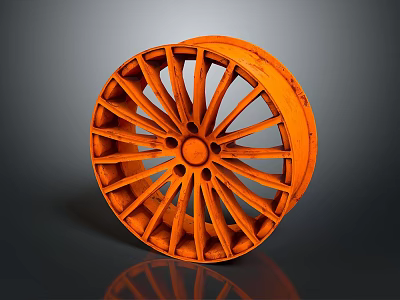 Orange Car Wheel Rim Design With Multiple Spokes And 3D Rendered Finish 3d model