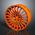 Orange Car Wheel Rim Design With Multiple Spokes And 3D Rendered Finish