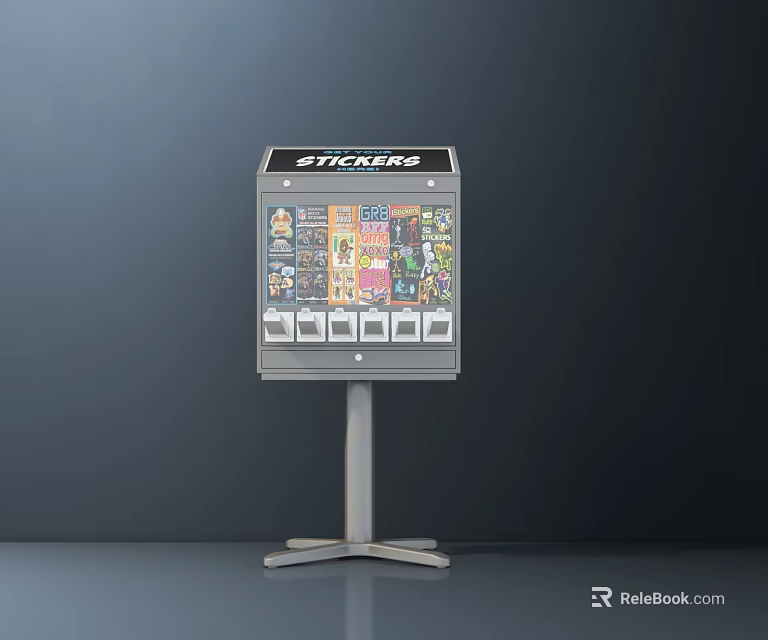 Commercial Sticker Vending Machine With Multiple Sticker Options Display Window And Metal Stand 3d model 