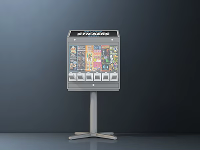 Commercial Sticker Vending Machine With Multiple Sticker Options Display Window And Metal Stand 3d model