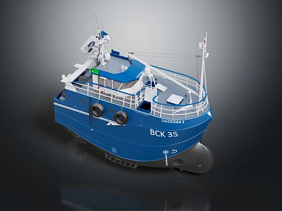 Blue BCK 33 Boat With Deck Railing And Upper Structure 3d model