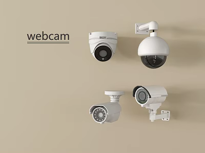 Different Types of Wall Mounted Surveillance Cameras and Webcam for Security Monitoring 3d model