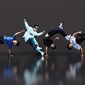 Group of Men Performing Dynamic Dance Moves With Handstands On Gray Background