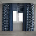 Elegant Gray Curtains With Textured Patterns And Roman Blinds For Double Windows 3d model