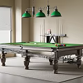 Billiard Room Interior Design Featuring Green Felt Table Cues And Hanging Pendant Lights