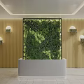 Modern Indoor Green Plant Wall Design with Wooden Panel Walls and Wall Lamps Decor