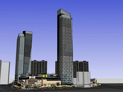 Modern High Rise Residential Building With Glass Curtain Walls And Commercial Base 3d model