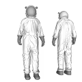Two Men Wearing White Spacesuits Standing In Full Back View 3d model
