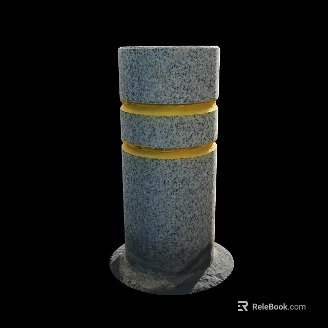 Cylindrical Road Facilities Made Of Gray Stone With Yellow Reflective Bands 3d model 