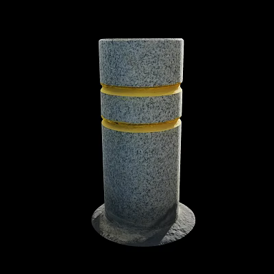 Cylindrical Road Facilities Made Of Gray Stone With Yellow Reflective Bands 3d model