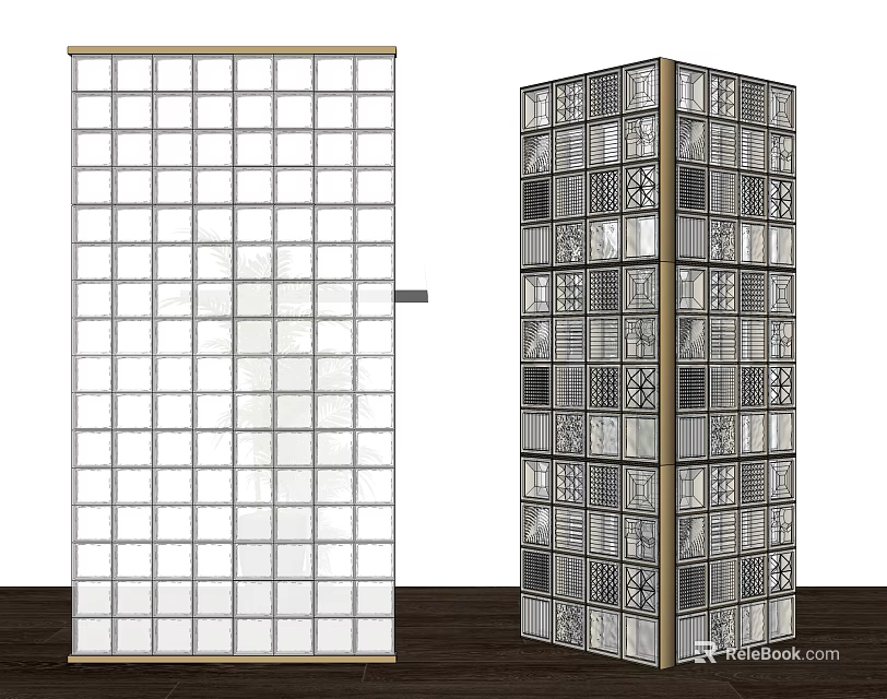 Modern Wall Design With Grid Pattern Glass Panels And Decorative Structure 3d model