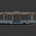 Vintage Tram With Retro Design Blue And Brown Carriage Windows Seats And Roof Equipment
