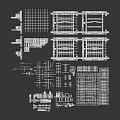 Architectural 3D Model Wireframe Design With Structural Grid And Building Layout