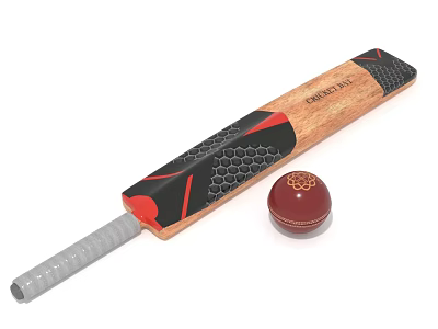 Wooden Cricket Bat With Red Stitched Ball And Modern Design Elements 3d model Wooden Cricket Bat With Red Stitched Ball And Modern Design Elements 3d model