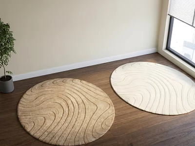 Modern Round Carpets Featuring Wood Grain Design in Beige and Cream Tones on Hardwood Floor 3d model