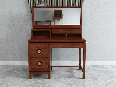 Classic Wooden Dressing Table with Mirror Two Drawers and Gold Handles 3d model