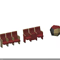 Multiple Red Upholstered Public Chairs With Wooden Armrests For Public Areas