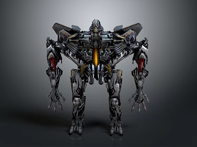 Futuristic Mechanical Robot Design With Metal Wings Glowing Core And Mechanical Limbs 3d model