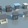 Various Modern Security Booths With Different Roof Styles And Glass Windows