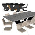 Modern Table and Chair Set with Marble Top and Sleek Black Grey Seats