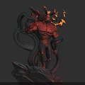 Demon Warrior Character With Red Armor Snake Like Tentacles Horns And Glowing Details