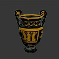 Classical Vase Sculpture Carving With Black And Orange Figural Designs And Double Handles