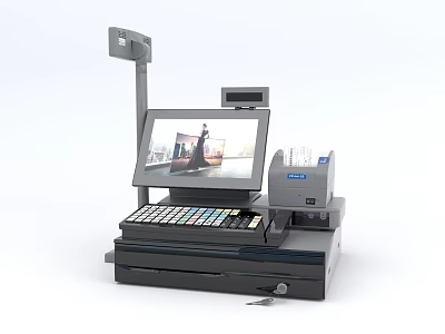 Commercial POS System With Touch Display Screen Numeric Keypad And Receipt Printer For Retail Business 3d model