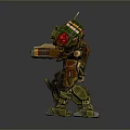 Green And Orange Mech Robot Character With Mechanical Creature Structure And Armored Arms 3d model