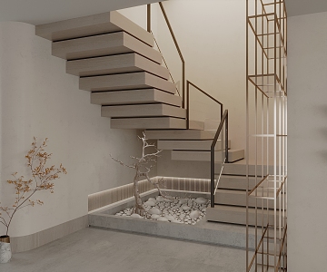 Modern log wind revolving stairs glass stair handrail stair step stairs 3d model