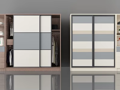 Modern Wardrobe With Sliding Doors And Panel Designs In Brown And White 3d model