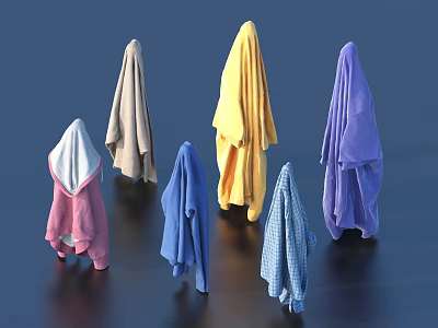 Six Various Colored Clothes Hanging with Pink Gray Yellow Blue Purple Light Blue 3d model