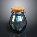 Shiny Metal Storage Jar With Orange Cork Lid And Secure Clasp Closure