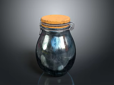 Shiny Metal Storage Jar With Orange Cork Lid And Secure Clasp Closure 3d model